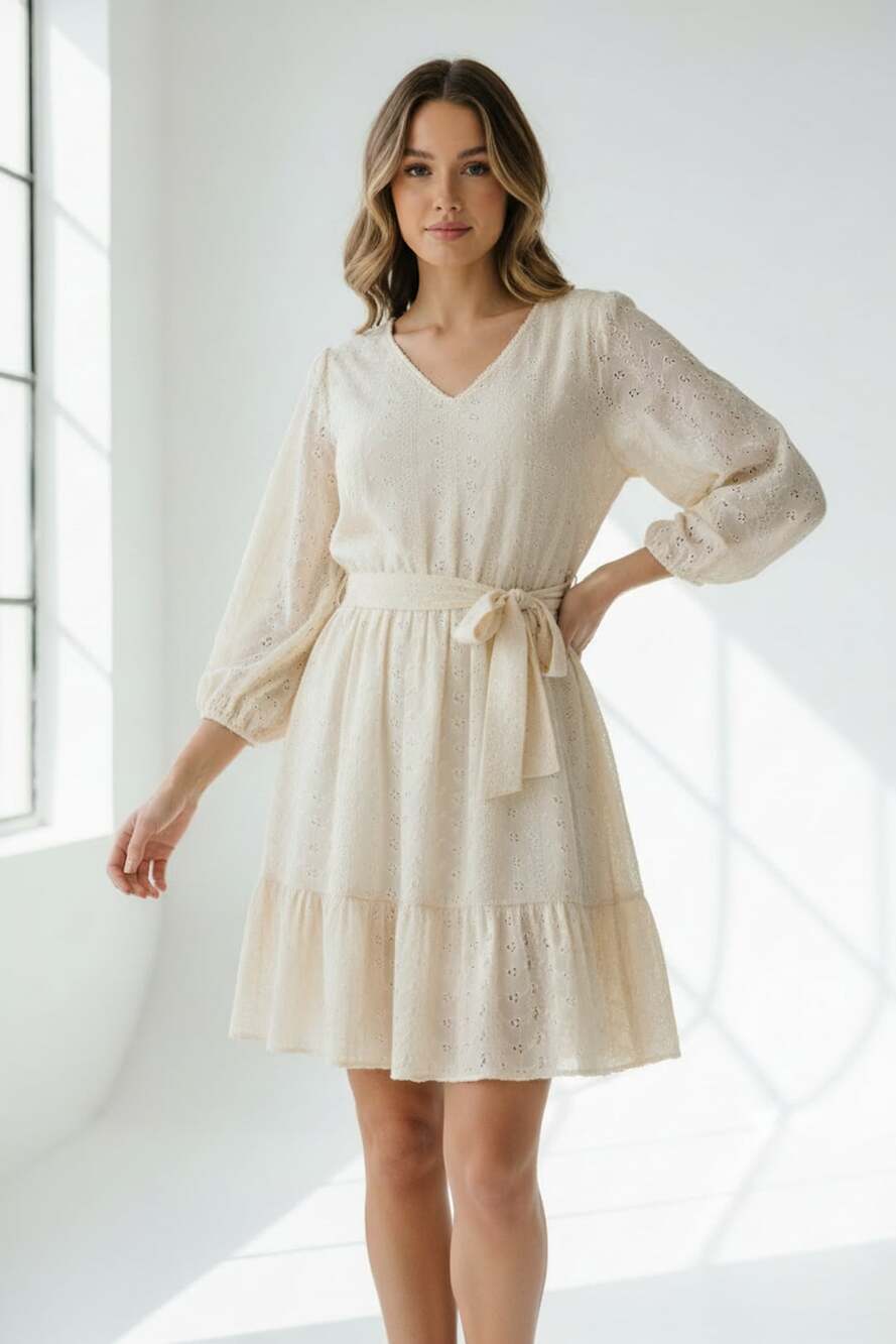 Gal Meets Glam Collection Marieta Eyelet Mini Dress- Cream/Size 4P (NWOT)